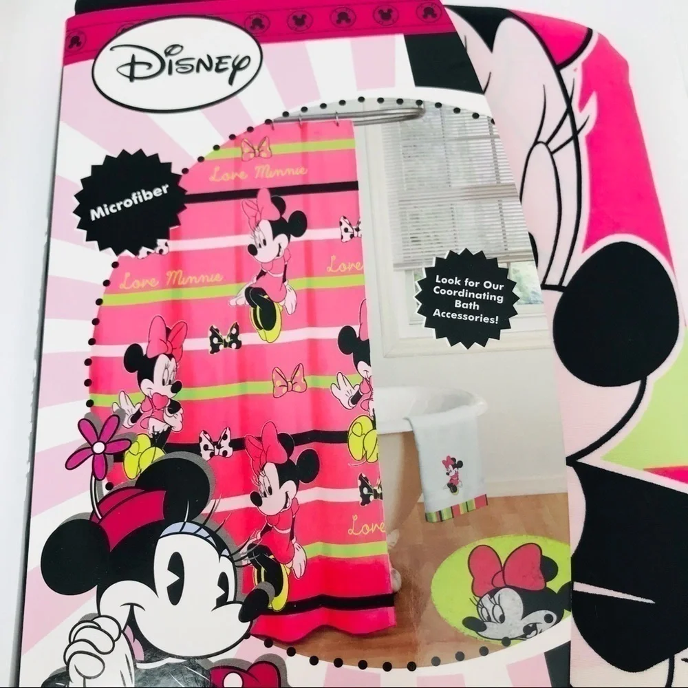 New! Disney Minnie Mouse Y2K Vintage Microfiber Pink Girls Kids Shower Curtain